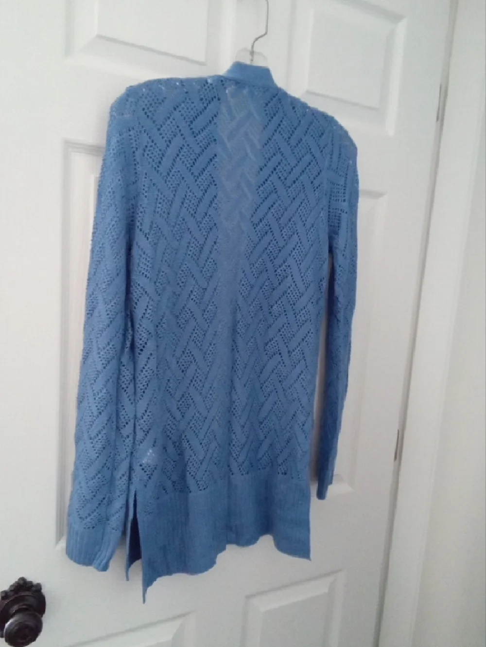 Cyrus Women's Sky Blue Open-Front Pointelle Knit Cardigan Medium - Picture 8 of 10
